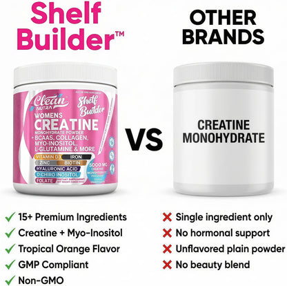 Creatine for Women | Creatine Monohydrate + BCAA Powder Myo-Inositol Collagen Biotin Hyaluronic Acid Folate L Glutamine Vitamin D3 Iron Zinc D-Chiro-Maca Digestion Shelf Builder By Clean Nutra